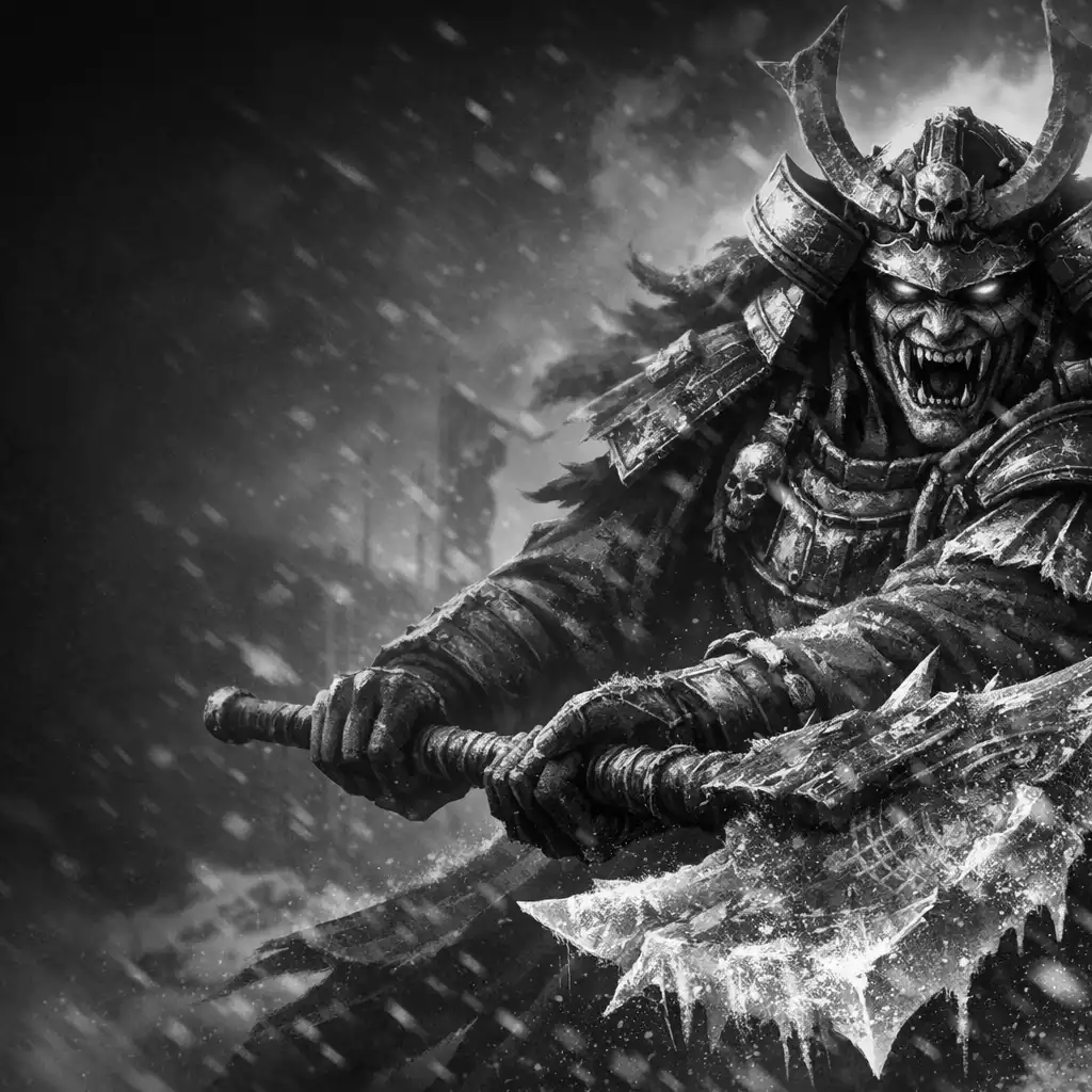 Démonický Shogun v detailu s ledovou sekerou